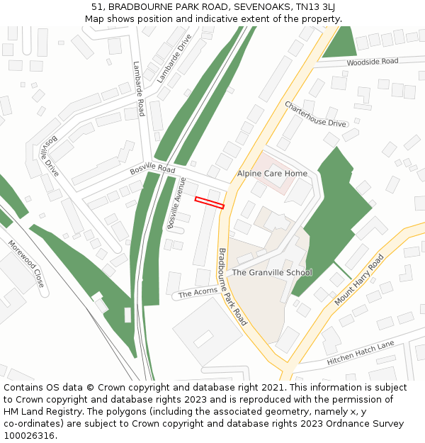 51, BRADBOURNE PARK ROAD, SEVENOAKS, TN13 3LJ: Location map and indicative extent of plot