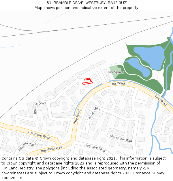 51, BRAMBLE DRIVE, WESTBURY, BA13 3UZ: Location map and indicative extent of plot