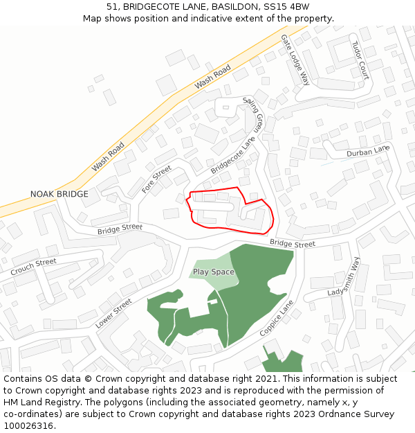 51, BRIDGECOTE LANE, BASILDON, SS15 4BW: Location map and indicative extent of plot