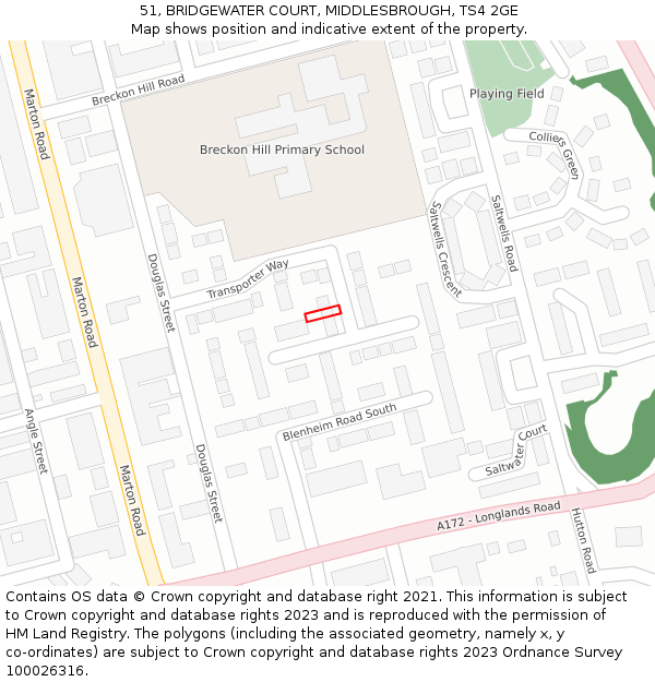 51, BRIDGEWATER COURT, MIDDLESBROUGH, TS4 2GE: Location map and indicative extent of plot