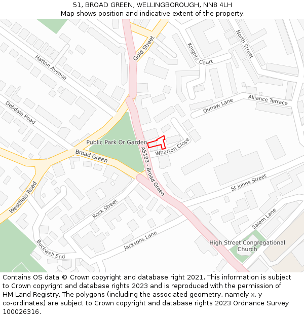 51, BROAD GREEN, WELLINGBOROUGH, NN8 4LH: Location map and indicative extent of plot