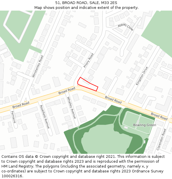 51, BROAD ROAD, SALE, M33 2ES: Location map and indicative extent of plot