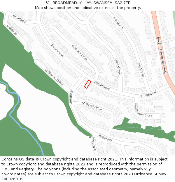 51, BROADMEAD, KILLAY, SWANSEA, SA2 7EE: Location map and indicative extent of plot