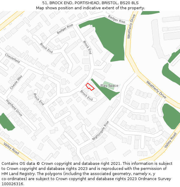 51, BROCK END, PORTISHEAD, BRISTOL, BS20 8LS: Location map and indicative extent of plot