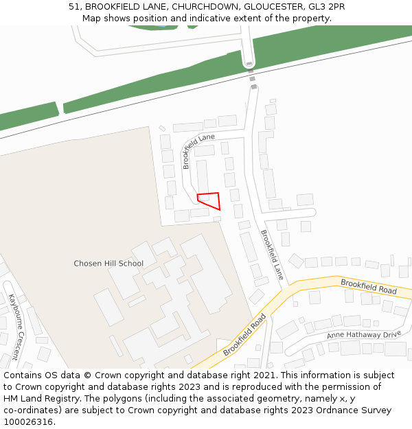 51, BROOKFIELD LANE, CHURCHDOWN, GLOUCESTER, GL3 2PR: Location map and indicative extent of plot