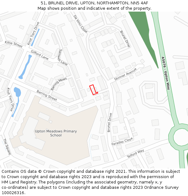 51, BRUNEL DRIVE, UPTON, NORTHAMPTON, NN5 4AF: Location map and indicative extent of plot