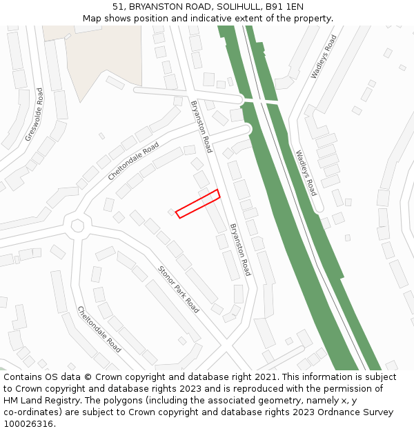 51, BRYANSTON ROAD, SOLIHULL, B91 1EN: Location map and indicative extent of plot