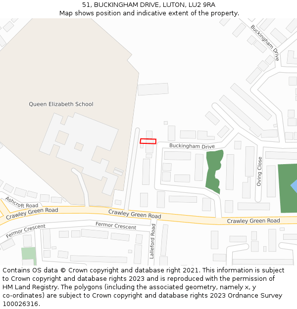 51, BUCKINGHAM DRIVE, LUTON, LU2 9RA: Location map and indicative extent of plot