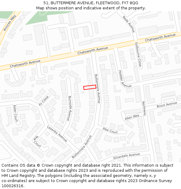 51, BUTTERMERE AVENUE, FLEETWOOD, FY7 8QG: Location map and indicative extent of plot