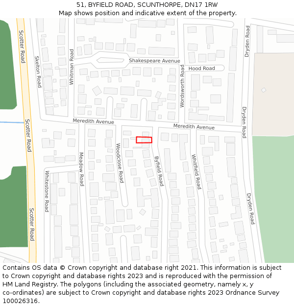 51, BYFIELD ROAD, SCUNTHORPE, DN17 1RW: Location map and indicative extent of plot