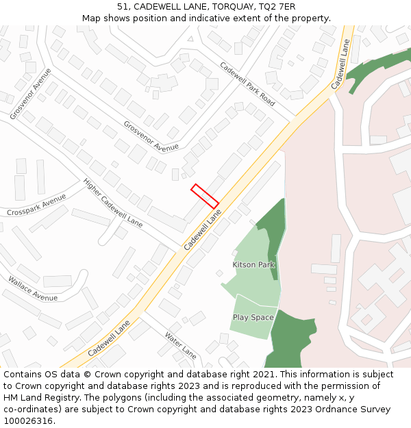 51, CADEWELL LANE, TORQUAY, TQ2 7ER: Location map and indicative extent of plot