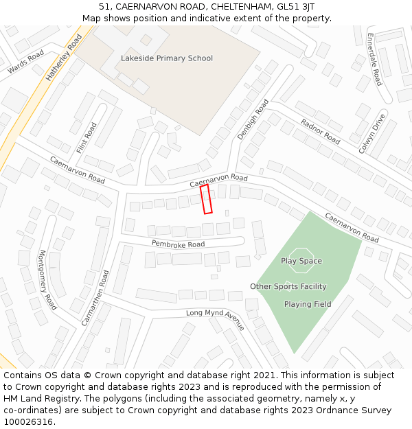 51, CAERNARVON ROAD, CHELTENHAM, GL51 3JT: Location map and indicative extent of plot