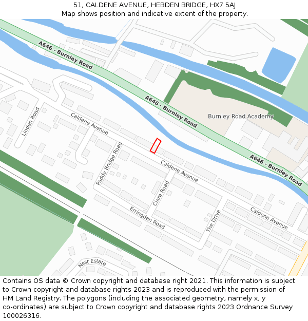 51, CALDENE AVENUE, HEBDEN BRIDGE, HX7 5AJ: Location map and indicative extent of plot