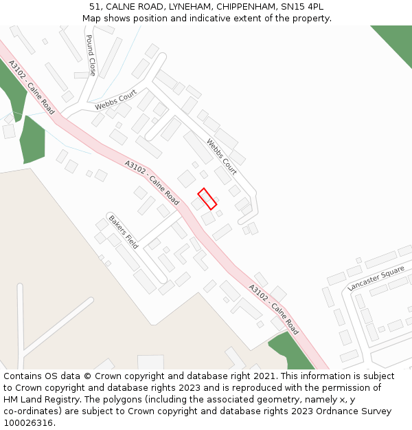 51, CALNE ROAD, LYNEHAM, CHIPPENHAM, SN15 4PL: Location map and indicative extent of plot