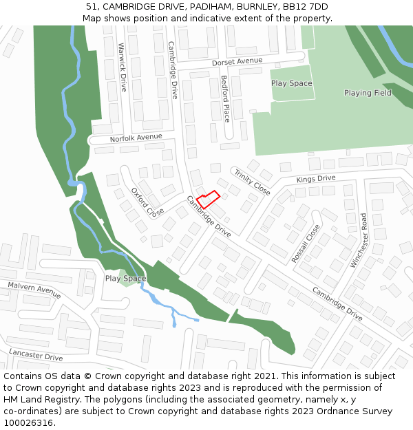 51, CAMBRIDGE DRIVE, PADIHAM, BURNLEY, BB12 7DD: Location map and indicative extent of plot