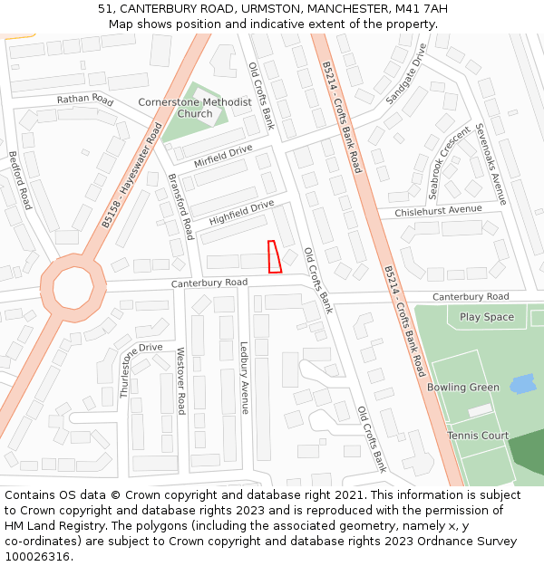 51, CANTERBURY ROAD, URMSTON, MANCHESTER, M41 7AH: Location map and indicative extent of plot