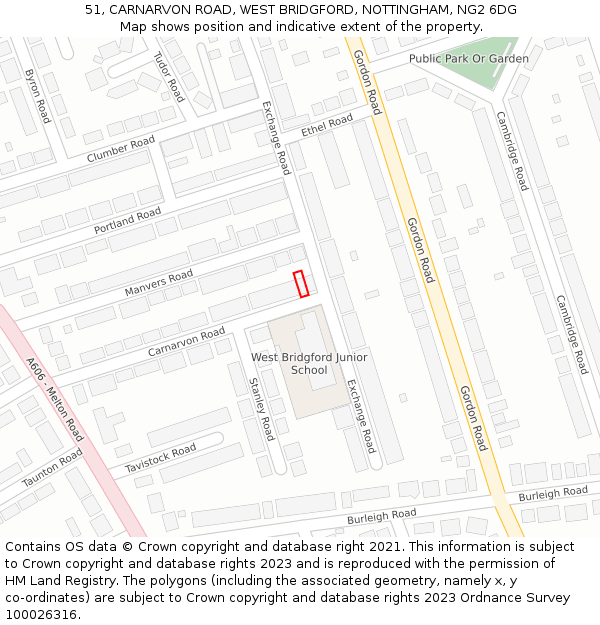 51, CARNARVON ROAD, WEST BRIDGFORD, NOTTINGHAM, NG2 6DG: Location map and indicative extent of plot