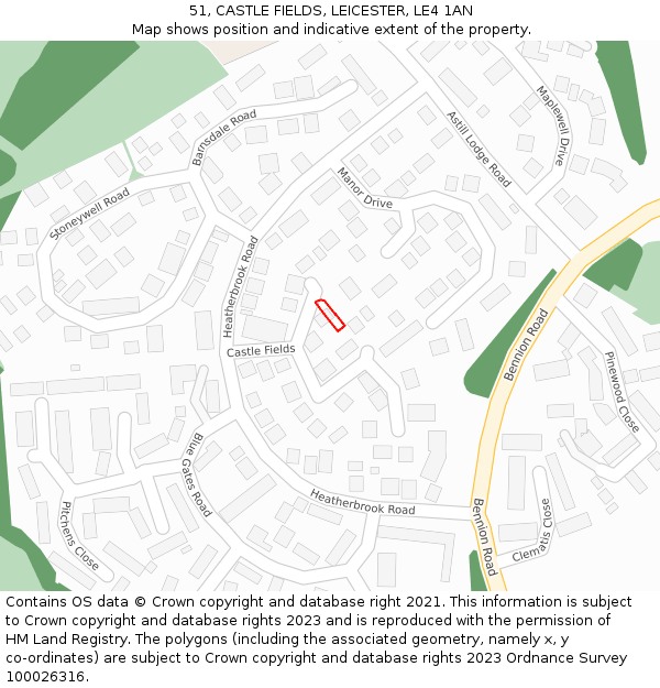 51, CASTLE FIELDS, LEICESTER, LE4 1AN: Location map and indicative extent of plot