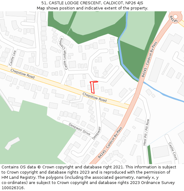 51, CASTLE LODGE CRESCENT, CALDICOT, NP26 4JS: Location map and indicative extent of plot