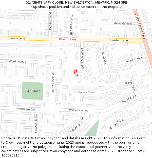 51, CENTENARY CLOSE, NEW BALDERTON, NEWARK, NG24 3FE: Location map and indicative extent of plot