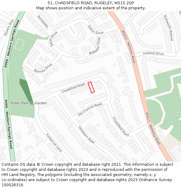 51, CHADSFIELD ROAD, RUGELEY, WS15 2QP: Location map and indicative extent of plot