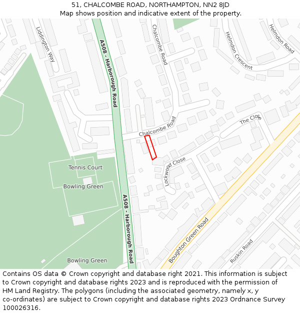 51, CHALCOMBE ROAD, NORTHAMPTON, NN2 8JD: Location map and indicative extent of plot