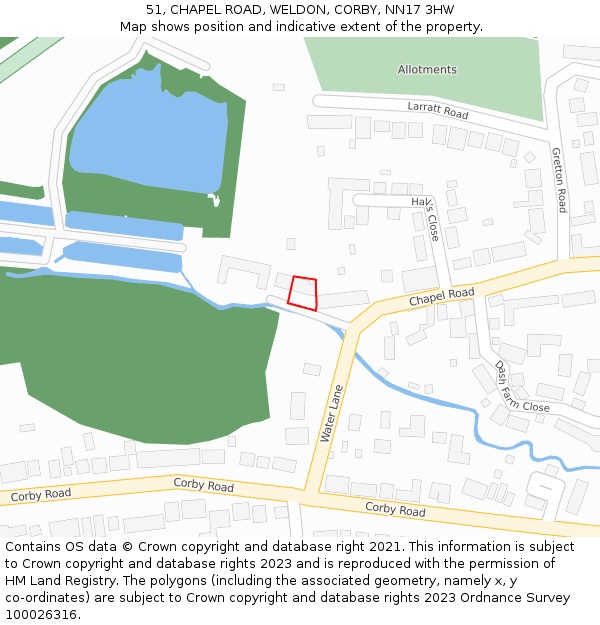 51, CHAPEL ROAD, WELDON, CORBY, NN17 3HW: Location map and indicative extent of plot