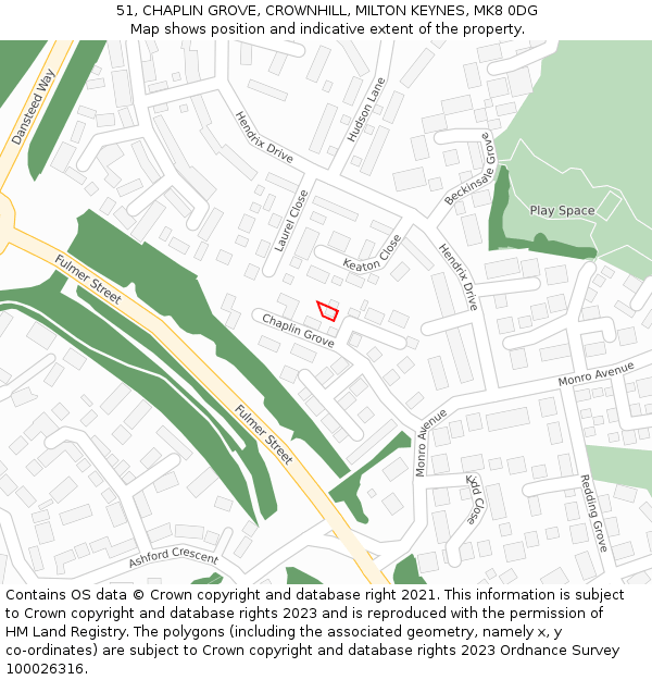 51, CHAPLIN GROVE, CROWNHILL, MILTON KEYNES, MK8 0DG: Location map and indicative extent of plot