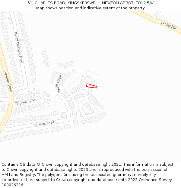 51, CHARLES ROAD, KINGSKERSWELL, NEWTON ABBOT, TQ12 5JW: Location map and indicative extent of plot