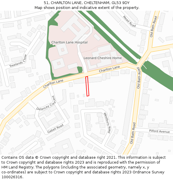 51, CHARLTON LANE, CHELTENHAM, GL53 9DY: Location map and indicative extent of plot