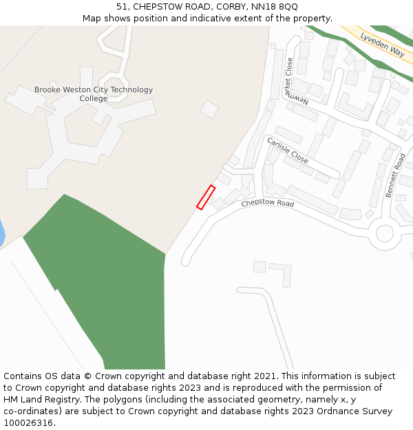 51, CHEPSTOW ROAD, CORBY, NN18 8QQ: Location map and indicative extent of plot