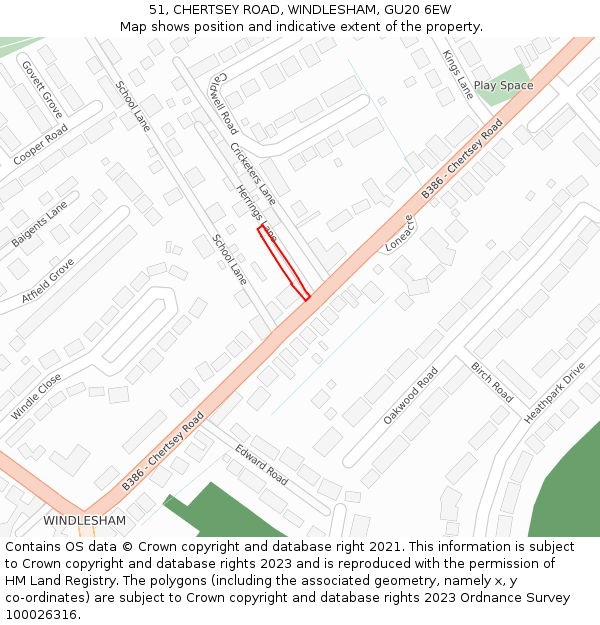 51, CHERTSEY ROAD, WINDLESHAM, GU20 6EW: Location map and indicative extent of plot