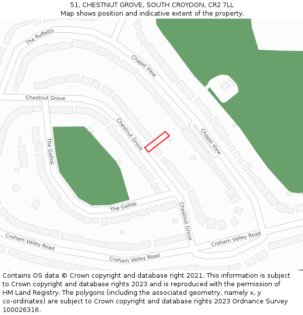 51, CHESTNUT GROVE, SOUTH CROYDON, CR2 7LL: Location map and indicative extent of plot