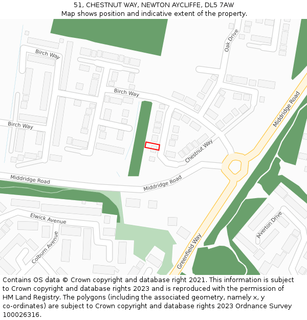 51, CHESTNUT WAY, NEWTON AYCLIFFE, DL5 7AW: Location map and indicative extent of plot