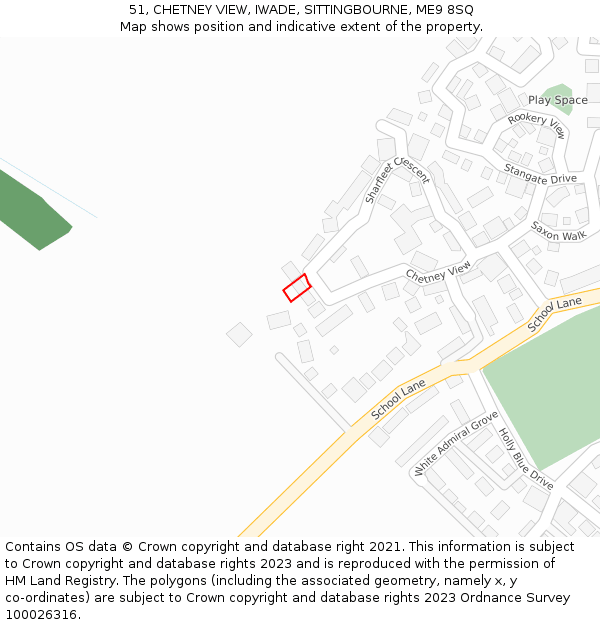 51, CHETNEY VIEW, IWADE, SITTINGBOURNE, ME9 8SQ: Location map and indicative extent of plot