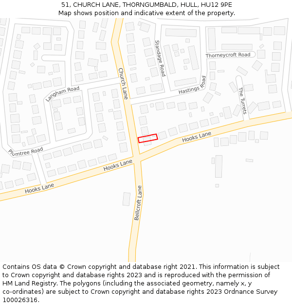 51, CHURCH LANE, THORNGUMBALD, HULL, HU12 9PE: Location map and indicative extent of plot