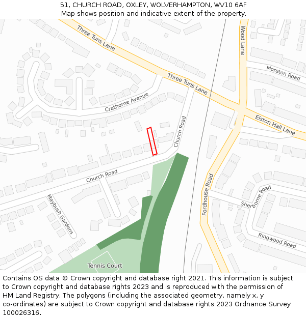 51, CHURCH ROAD, OXLEY, WOLVERHAMPTON, WV10 6AF: Location map and indicative extent of plot