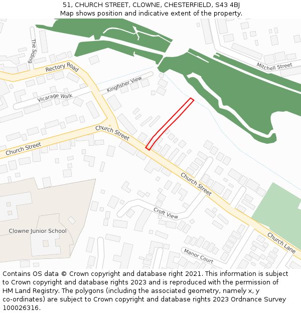51, CHURCH STREET, CLOWNE, CHESTERFIELD, S43 4BJ: Location map and indicative extent of plot