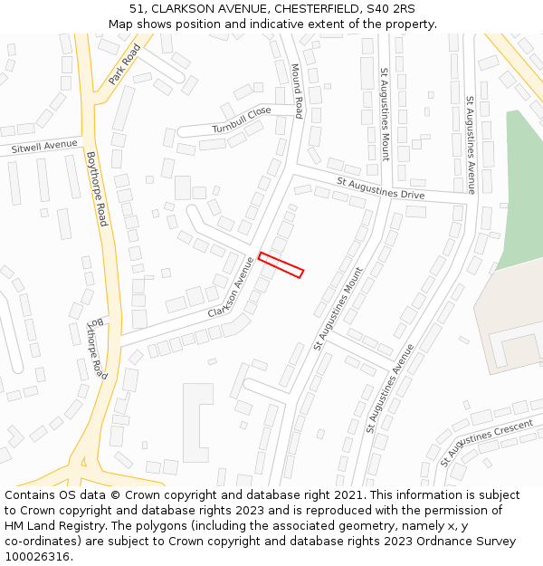 51, CLARKSON AVENUE, CHESTERFIELD, S40 2RS: Location map and indicative extent of plot