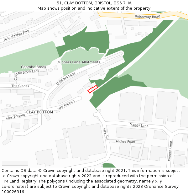 51, CLAY BOTTOM, BRISTOL, BS5 7HA: Location map and indicative extent of plot