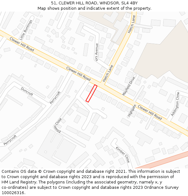 51, CLEWER HILL ROAD, WINDSOR, SL4 4BY: Location map and indicative extent of plot