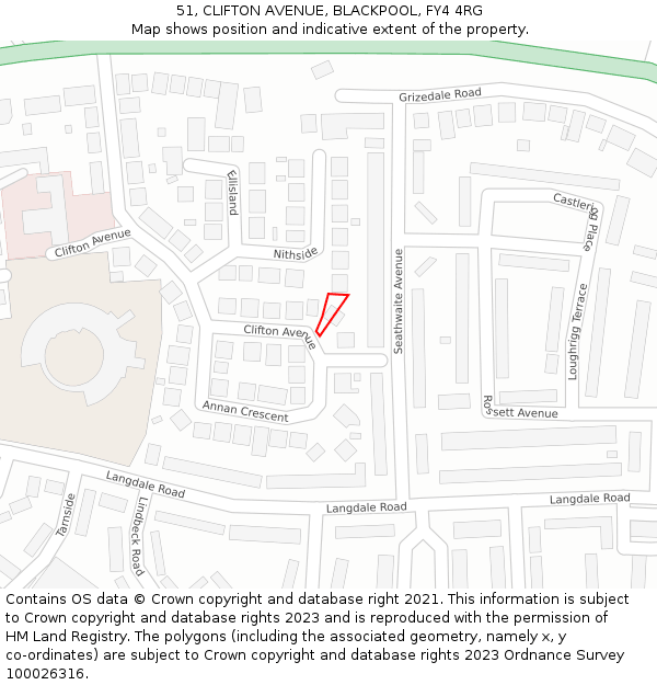 51, CLIFTON AVENUE, BLACKPOOL, FY4 4RG: Location map and indicative extent of plot