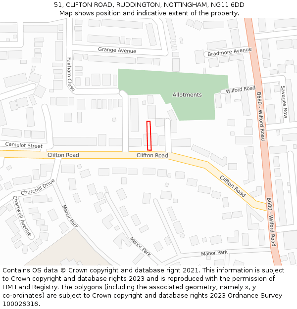 51, CLIFTON ROAD, RUDDINGTON, NOTTINGHAM, NG11 6DD: Location map and indicative extent of plot