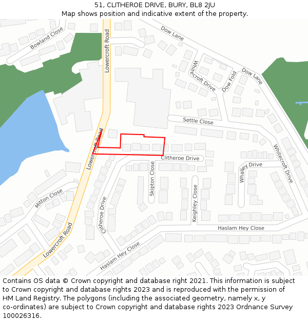 51, CLITHEROE DRIVE, BURY, BL8 2JU: Location map and indicative extent of plot