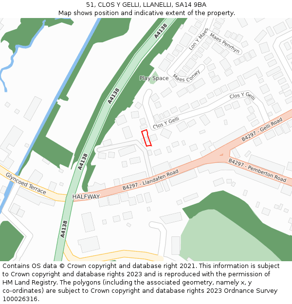 51, CLOS Y GELLI, LLANELLI, SA14 9BA: Location map and indicative extent of plot