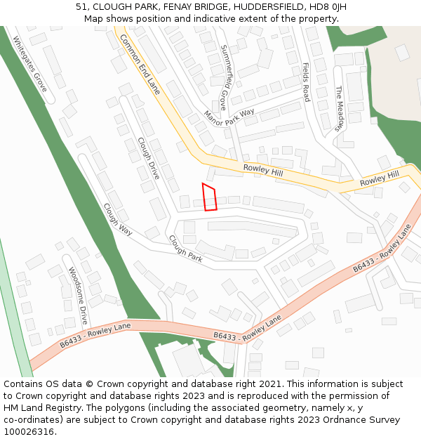 51, CLOUGH PARK, FENAY BRIDGE, HUDDERSFIELD, HD8 0JH: Location map and indicative extent of plot