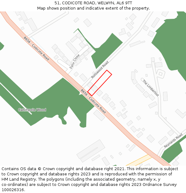 51, CODICOTE ROAD, WELWYN, AL6 9TT: Location map and indicative extent of plot