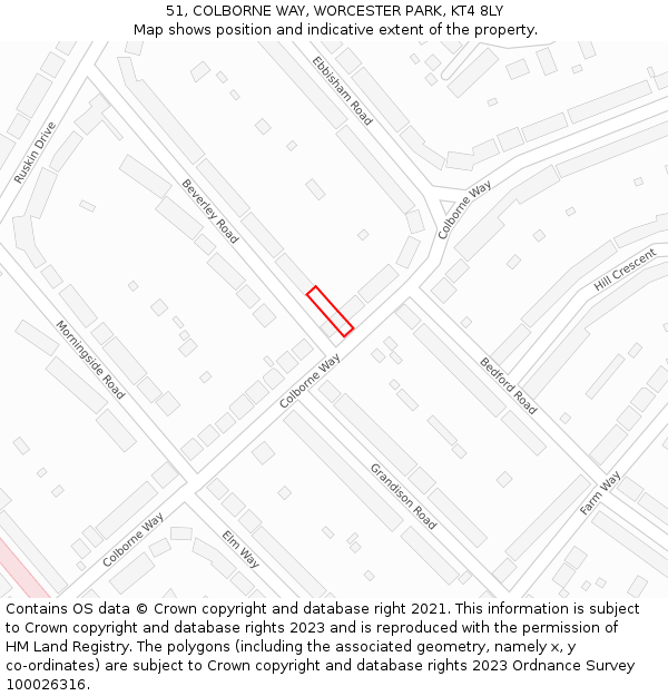51, COLBORNE WAY, WORCESTER PARK, KT4 8LY: Location map and indicative extent of plot