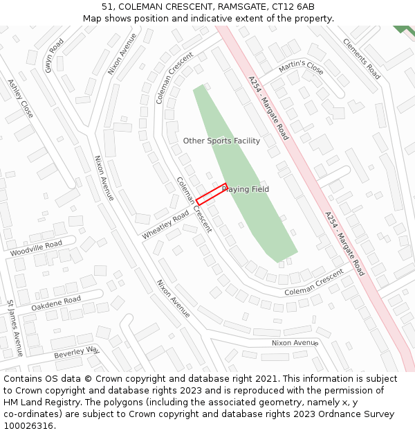 51, COLEMAN CRESCENT, RAMSGATE, CT12 6AB: Location map and indicative extent of plot