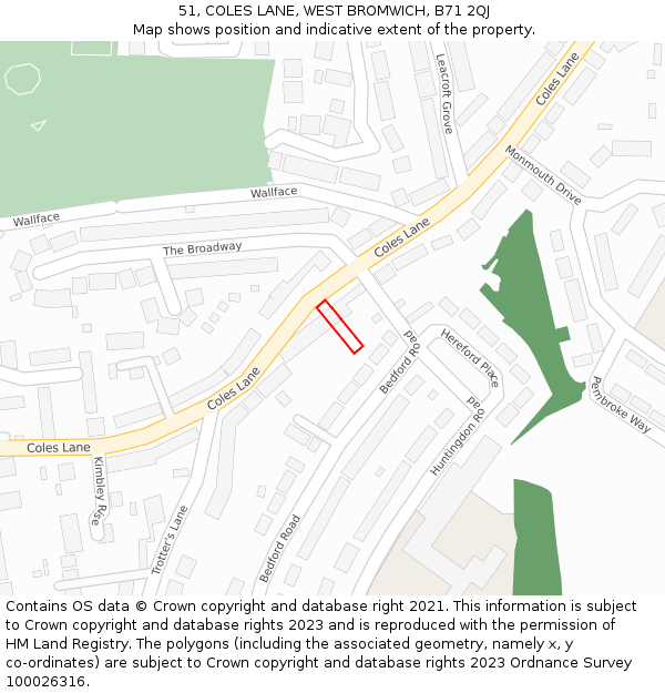 51, COLES LANE, WEST BROMWICH, B71 2QJ: Location map and indicative extent of plot